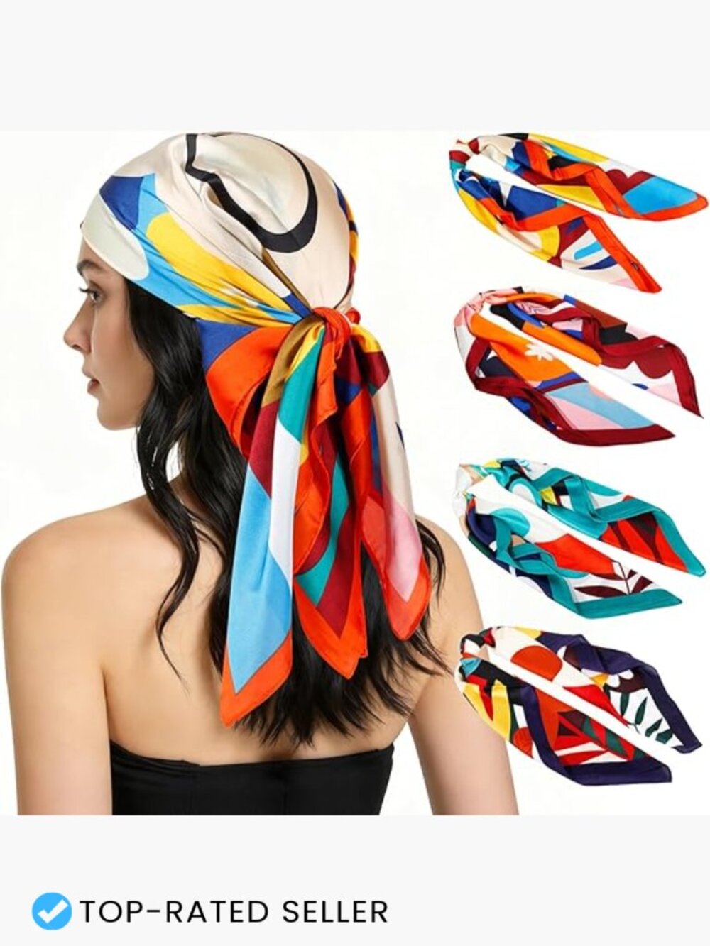 4 Pack Like Silk Square Scarves for Women Hair Neck Headwear Lightweight Fashion